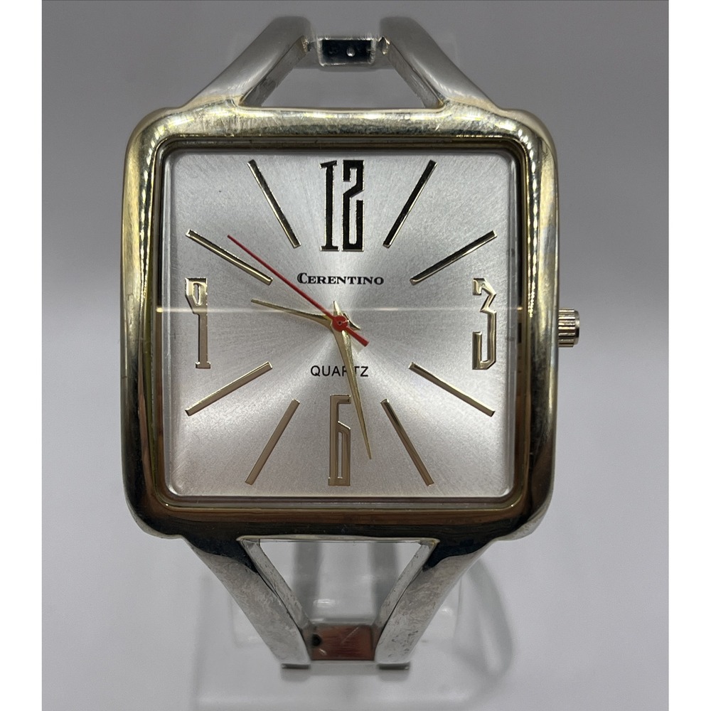 Cerentino Women's Quartz Watch Hinge Bangle Band Silver Tone- New Battery